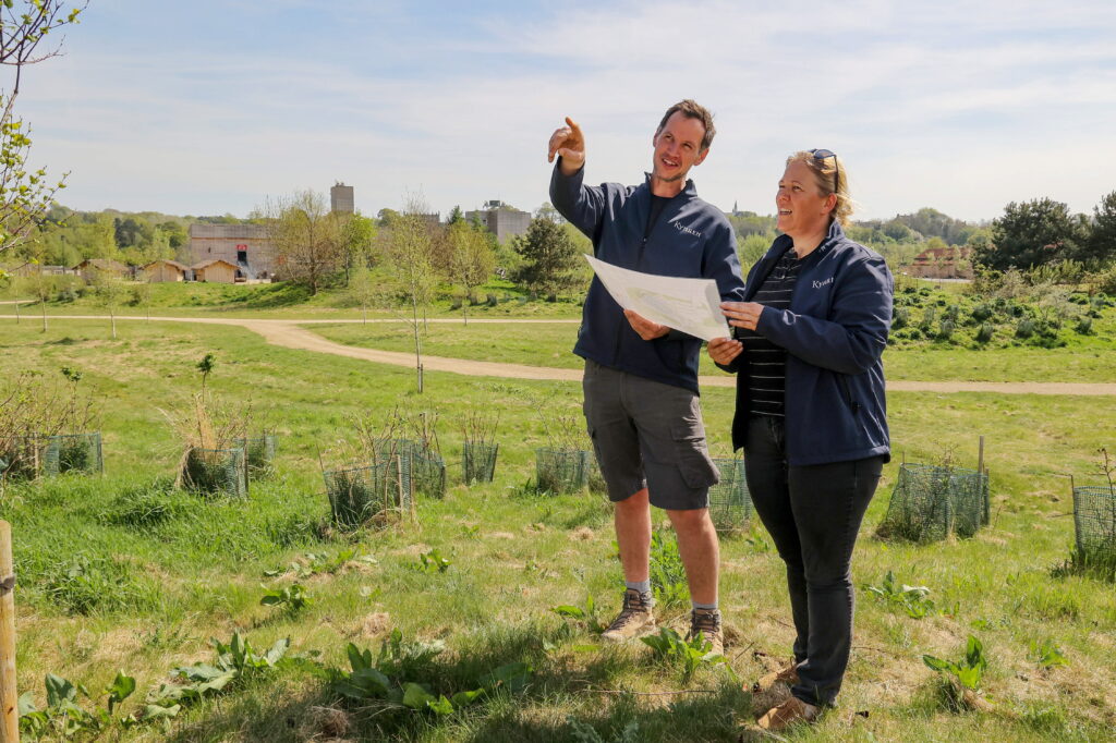 Anna Warnecke and Jimmy Robinson survey plans for The Lost Feather, one of the new shows within the wider Kynren - The Storied Lands attraction, set to open Summer 2026.