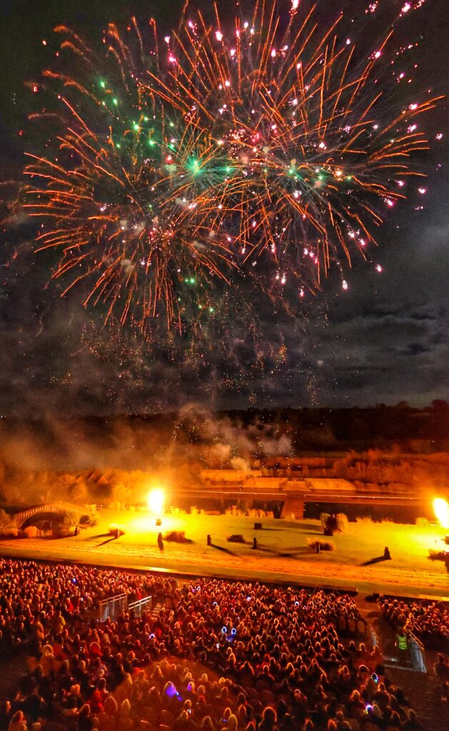 Fireworks light up the sky and crowd at the Kynren site in Bishop Auckland