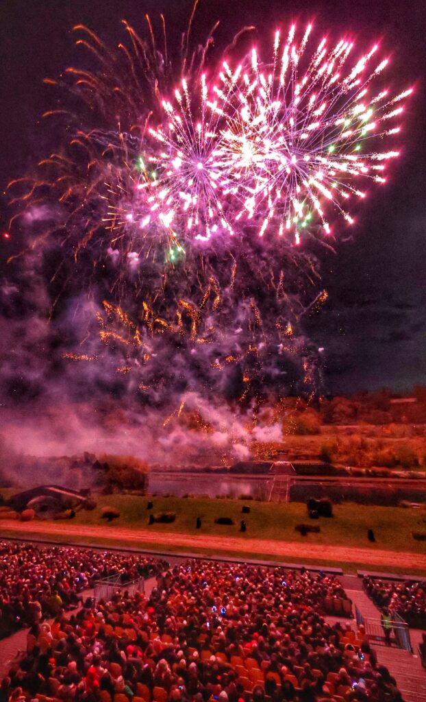 Fireworks light up the sky and crowd at the Kynren site in Bishop Auckland