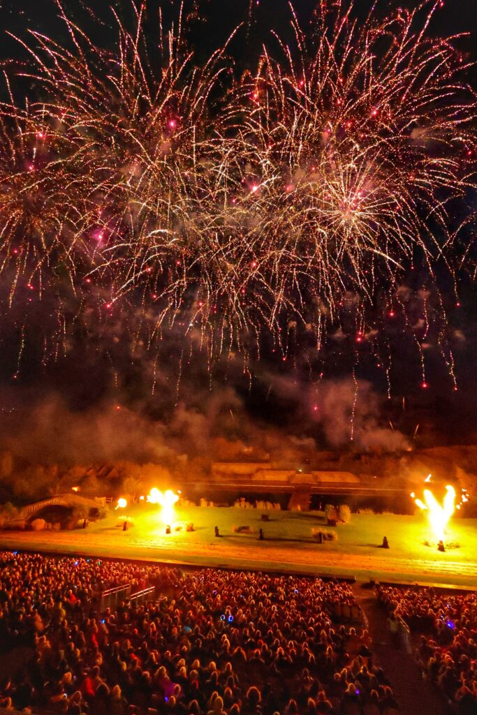 Fireworks light up the sky and crowd at the Kynren site in Bishop Auckland