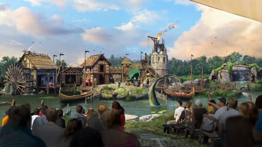 An artist impression of Legend of the Wear, the water stunt show launching as part of Kynren - The Storied Lands this summer.