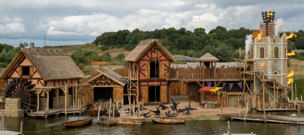 a medieval hamlet provides the set for an epic stunt show